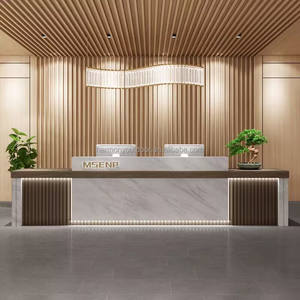 Comptoir <span class=keywords><strong>de</strong></span> réception en marbre plaqué or avec logo personnalisé, idéal pour salon <span class=keywords><strong>de</strong></span> beauté, bureau ou bar, avec éclairage LED intégré - Product Image 5