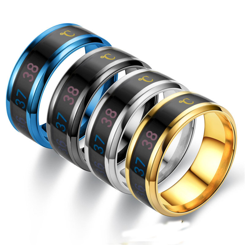 Незапятнанная нержавеющая сталь 18k Pvd золотое умная температура цветовое настроение пара кольцо на палец мужчины женщины геометрическое кольцо на костяшки
