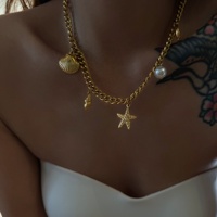 Dazan nouveau chaud 18k plaqué or sans ternissure en acier inoxydable été plage or breloques baroque collier de perles hawaïen automne bijoux