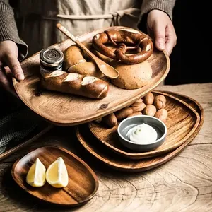 Plateau en bois naturel Plateau de service simple de luxe léger Assiettes en bois rétro Assiette à fruits Assiette à fruits Assiette à snacks Assiette alimentaire - Product Image 3
