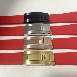 Pièces de montre, fermoir pliant en acier inoxydable, 20 mm, extrémité incurvée de 180 mm, bracelet de montre en silicone rouge - Product Image 6