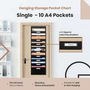 10-Pocket 600D Oxford <b>File</b> Pocket Chart, Over Door Hanging Organizer for <b>Files</b> Magazines, Wall <b>Storage</b> for Classroom Office Home - Product Image 6