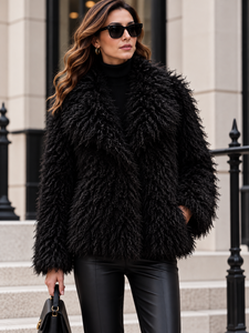 Women's Curly Faux Fur <b>Coat</b> Long Sleeve Open Front <b>Shaggy</b> Plush Winter Jacket Wholesale OEM - Product Image 3