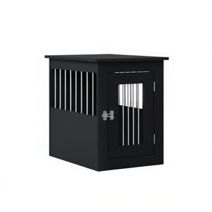 Black Engineered Wood <b>Dog</b> <b>Crate</b> 17.7x24.4x23.2 In <b>Modern</b> Pet House Indoor Furniture Medium Breed - Product Image 1