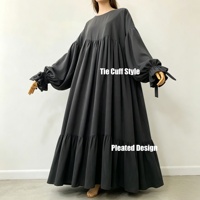 Abaya plissée noire coréenne personnalisée avec poignets à nouer, robe modeste grande taille pour femmes musulmanes, abaya fermée islamique en gros pour l'Aïd