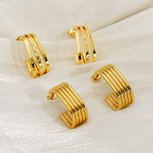 ZOGXIN Gold Plated U Shape Stud Earrings Geometric Design Stainless Steel Fashion Jewelry For Women - Product Image 2
