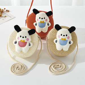 Милая мини Соломенная Сумка-сумка для детей тканая пача собака кошелек для монет - Product Image 3