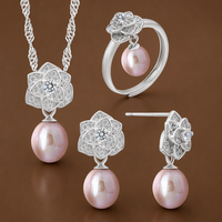 Set Perhiasan Mutiara Kalung Mutiara Anting Mutiara Kalung Berbentuk Butir Beras Cincin Anting Tusuk Set Kalung Mutiara Air Tawar Anting Mutiara Air Tawar
