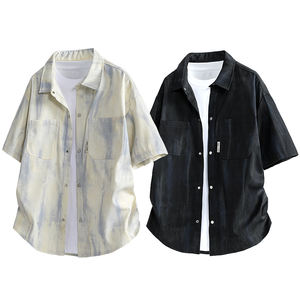 Logo personnalisé chemises à manches courtes teintées par cravate chemises à manches courtes pour hommes marque de mode d'été lâche revers chemises à demi-manches garçons et adolescents cool - Product Image 1