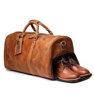 Sac de voyage à main en cuir pour homme chaussure en cuir de cheval fou incliné sur un grand sac à bagages sac de sport en cuir de vache