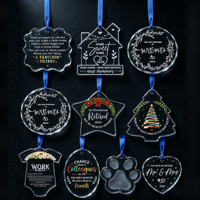 Vente en gros de pendentifs de Noël en verre K9 en forme de cœur vierge, personnalisables par impression UV, avec bords biseautés