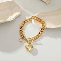 Bijoux en forme de cœur en or 14K OT, fermoir boucle, breloques en diamant, gourmette en cuivre, chaîne cubaine, pendentif, Bracelet pour femmes
