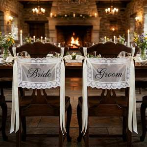 Wedding Set of <b>2</b>, Custom Lace <b>Chair</b> Decor With Flowing Long Ribbons, Romantic <b>Table</b> Decorations - Product Image 5
