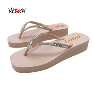 Custom Brand Women Wedge Flip Flops Shiny Stone Strap Beach <b>Slippers</b> Non Slip <b>Thick</b> <b>Sole</b> Summer Sandals OEM ODM Direct Supply - Product Image 2