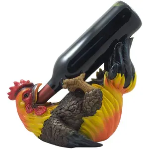Easter Decorative multicolored Rooster Drinking Resin Wine Bottle Holder Statue Tabletop Wine Stands & Racks