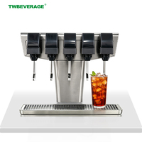 Distributeur de Cola en Acier Inoxydable de Haute Qualité et Durable, 5 Robinets, Fontaine à Sodas Post-Mix Froide Carbonatée avec Refroidisseur