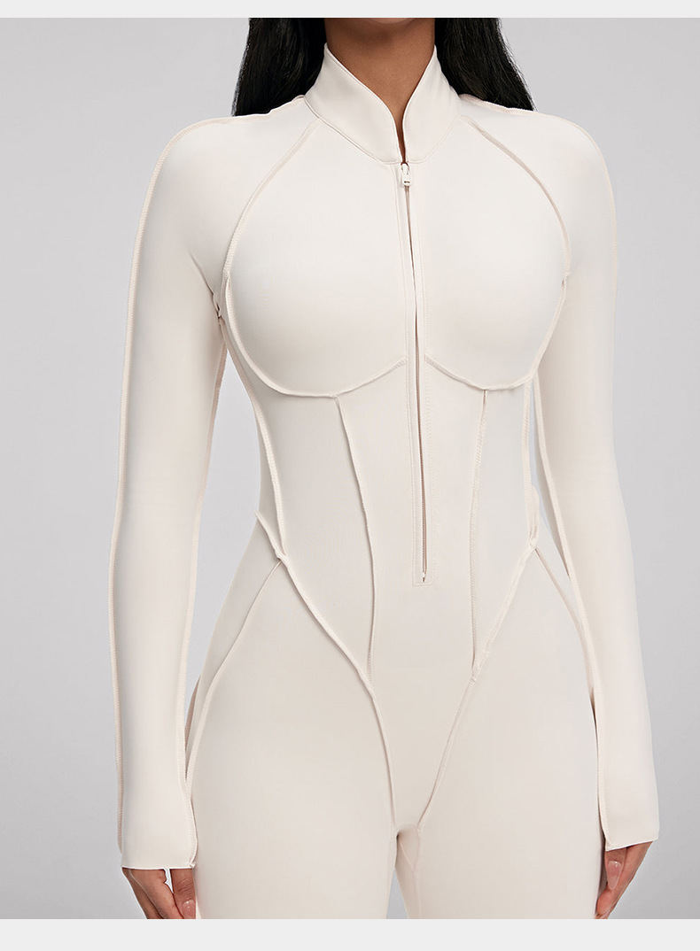 Zip-Up Activewear Jumpsuit: fabric, pocket and construction detail