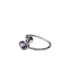 Amethyst Gemstone 925 Sterling Silver Rhodium Bar Setting <b>Adjustable</b> <b>Ring</b> Anti-Tarnish Unisex Religious Jewelry for Anniversary - Product Image 2