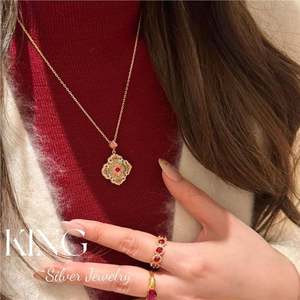 Collier pendentif fleur en argent sterling 925 plaqué or avec incrustation de nacre pour femme, mariage, King Silver Jewelry - Product Image 4