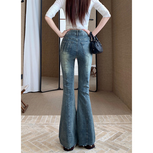 2026 Classic <b>Low</b> <b>Waisted</b> Micro <b>Flared</b> <b>Jeans</b> for Women's Spring Design, Double Breasted Loose Straight <b>Flared</b> Pants - Product Image 5