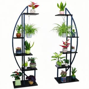 Soporte de exhibición de flores de madera y metal afilado de media luna simple de 5 niveles con luz de cultivo para sala de estar de césped, novedad - Product Image 2