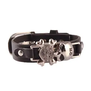 Personality Punk Skeleton Heads Leather Bracelet for Men Vintage Skull Bracelets Jewelry Gothic Accessories
