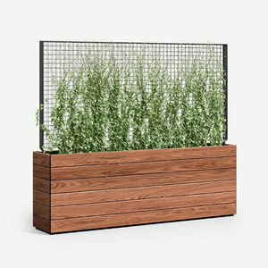 Jardinière d'extérieur personnalisable <span class=keywords><strong>pour</strong></span> la maison Lit de jardin surélevé en <span class=keywords><strong>bois</strong></span> avec treillis en acier et roue <span class=keywords><strong>pour</strong></span> <span class=keywords><strong>plantes</strong></span> <span class=keywords><strong>grimpantes</strong></span> - Product Image 4