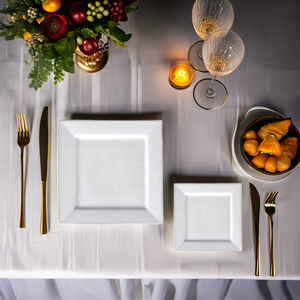 Vaisselle en mélamine <span class=keywords><strong>blanche</strong></span> de haute qualité en gros, ensembles de vaisselle jetables pour fêtes, kits de vaisselle <span class=keywords><strong>carrée</strong></span> en céramique, plat de service pour hôtel - Product Image 4