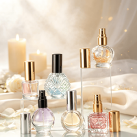 Vente en gros de flacons de parfum miniatures de luxe de 3 ml, 5 ml, 10 ml, flacon vaporisateur, flacon de parfum en forme de coquillage, flacon de parfum en forme de pomme, bouchon noir doré