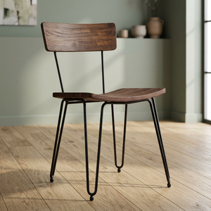 Chaise de salle à manger industrielle et vintage en fer avec assise en bois, design indien, pour cuisine et utilisation en extérieur - Product Image 2