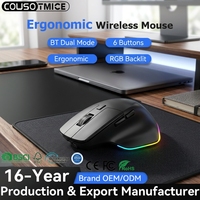 Mouse Nirkabel Ergonomis Isi Ulang BT Dual Mode 6 Tombol RGB Backlit Optik untuk Laptop dan Desktop