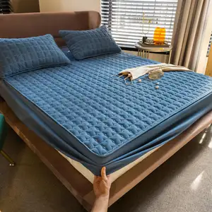 Housse de protection de matelas de couleur unie imprimée, ensemble de couvre-lit fixe, housse de lit ajustée, drap de lit matelassé