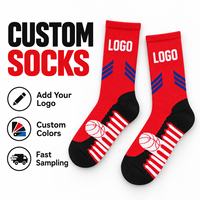 Chaussettes de sport personnalisées rouge et noir, motif de basket-ball, logo personnalisé, personnalisation des couleurs et design de style d'équipe