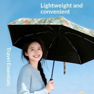 Parapluie de poche mini rétractable à cinq plis, imprimé, noir, en vinyle, protection UV, cadeau d'affaires pour femmes - Product Image 2