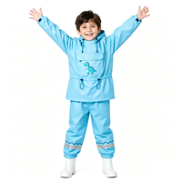 Ensemble imperméable en nylon PU pour l'extérieur, veste anorak à capuche et pantalon color block avec bandes réfléchissantes pour enfants (équitation)