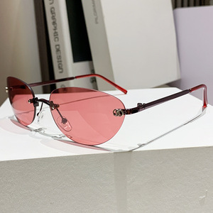 Gafas de sol ovaladas sin montura UV400 para mujer, estilo retro, protección solar, gafas de moda para adultos - Product Image 4