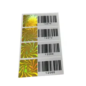 Película holográfica dorada, pegatina de seguridad, pegatinas de holograma láser, etiqueta con código de barras