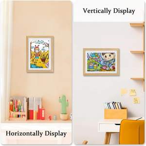 Cadre photo pour œuvres d'art d'enfants, interchangeable, en bois noir, rose, bleu, avec verre incassable, cadre pour œuvres d'art d'enfants - Product Image 2