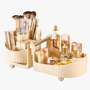 desktop Large Capacity Luxury Rotating plastic Cosmetic Storage vanity Box Dresser Makeup Brush rack Lipstick Holder organizer