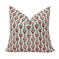 Housse de coussin imprimée en coton 100% à rayures florales tulipes rouges, style ferme, pour chambre et salon, vente en gros