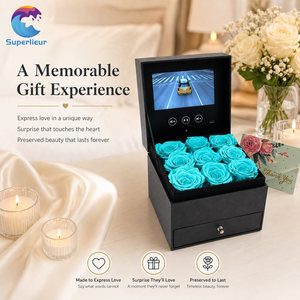 Superlieur 133*133*122mm Écran LCD numérique 4,3 pouces Boîte de brochure vidéo Emballage cadeau avec tiroir Blue BlueRose - Product Image 1