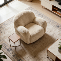 Fauteuil d'appoint confortable en tissu Teddy, fauteuil club rond en fourrure crème, siège rembourré en polaire douce, meubles de lecture pour chambre à coucher