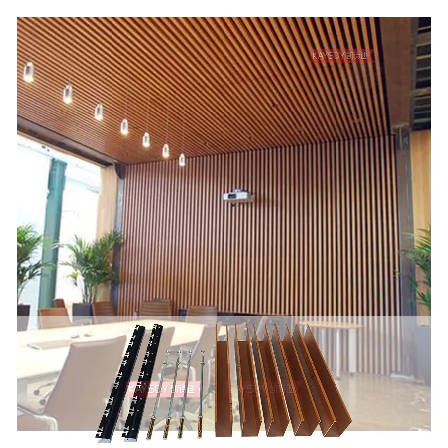 インテリア装飾木製グレインストレッチ天井デザインのための現代建築アルミニウム合金スクエアチューブバッフル天井