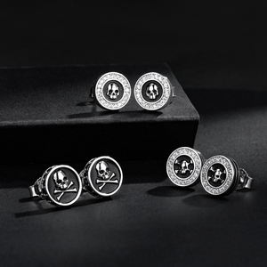 Pendientes hipoalergénicos con forma de calavera para orejas sensibles, plata 925, esmalte negro, circonita cúbica transparente 5A, sin níquel, ajuste cómodo. - Product Image 2