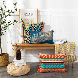 刺绣复古波西米亚扔枕套带流苏羊毛球刺绣靠垫套设计波西米亚扔枕套 - Product Image 3