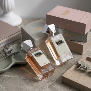Aikun Cross Border Seller 50ml Rectangular Glass Bottle Geometric Silver Cap Nickel Logo Premium Gift <b>Box</b> Luxury Perfume Set - Product Image 1