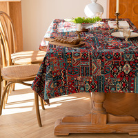 Nappe Jacquard Épaisse en Coton et Lin Ethnique, Motif Géométrique, Anti-Poussière, Rectangulaire, pour Décoration de Table à Manger ou de Table à Thé