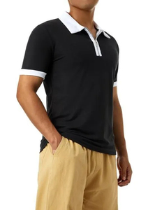 Polo de manga corta personalizado informal para jóvenes con cuello de cremallera de corte ajustado de color de contraste de semi-cremallera - Product Image 5