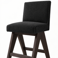 Tabouret de bar haut avec dossier, revêtement en tissu texturé noir, pieds en bois en forme de A, chaise de bar pour la maison, la cuisine, le café