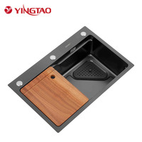 Évier de cuisine YINGTAO à poser, haut de gamme, en acier inoxydable 304, design contemporain, cuve simple carrée, finition polie, robinet inclus, garantie 5 ans